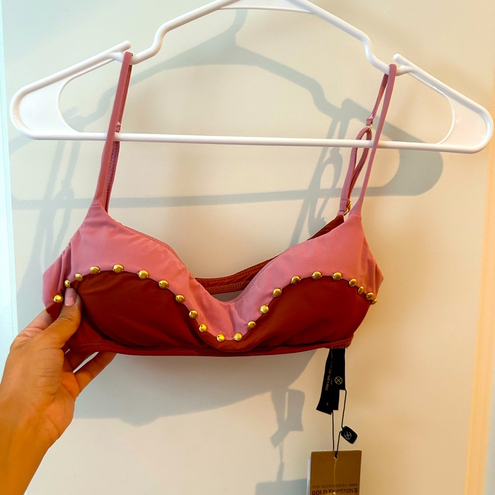 Pink, brown and gold bikini top
